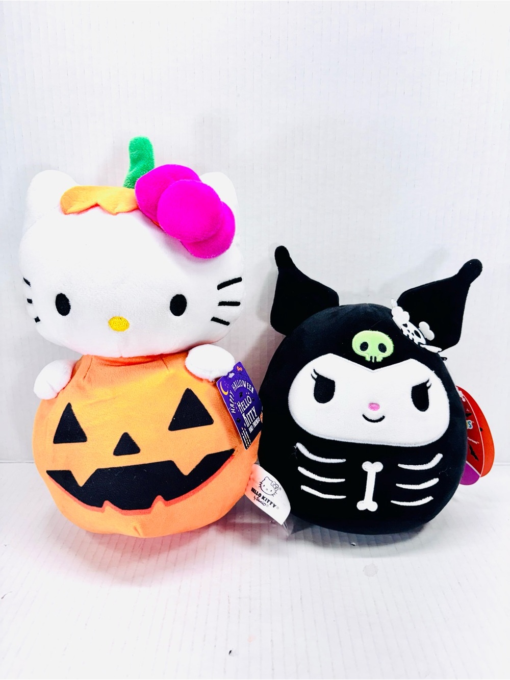 Sanrio 10” Hello Kitty As Pumpkin Plush & Squimallow Kuromi Plush NWT